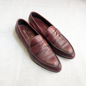 Prada Penny Loafers Red Leather Men Size US 10